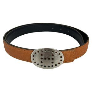 Hermes Belt 85 Evelyne Orange Black Silver Reversible Leather X X